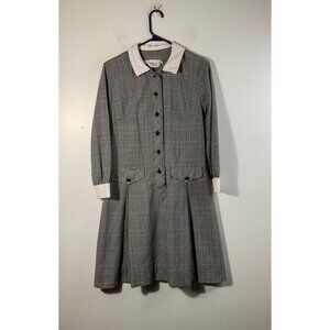Womens Vintage 60s 70s Kay Windsor Plaid Drop Waist Pleat Front Dress school gir